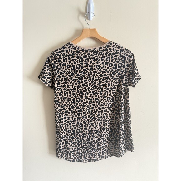 Zara Leopard Print Tee T Shirt Womens Small‎ Brown Short Sleeve Basic Casual - Picture 2 of 4